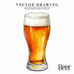 Beer in Pilsner Beer Glass Vintage Watercolor style Stock vector