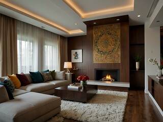 Fototapeta premium Lavish apartment with modern and Indian design influences.