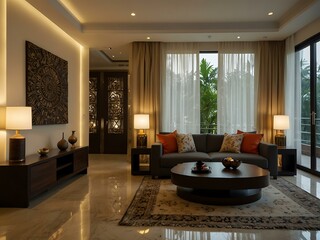 Lavish apartment with modern and Indian design influences.