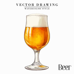Beer in Pilsner Tulip Glass Vintage Watercolor style Stock vector