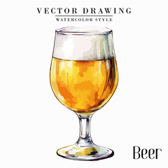 Beer in Pilsner Tulip Glass Vintage Watercolor style Stock vector
