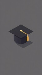 A simple vector graphic of an icon representing the day you finish school, a graduation cap with a tassel on a grey background