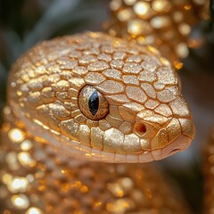 Fototapeta premium a golden snake next to a golden Christmas balloon
