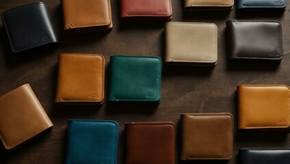 Fototapeta premium Leather wallets in different colors demonstrating craftsmanship.