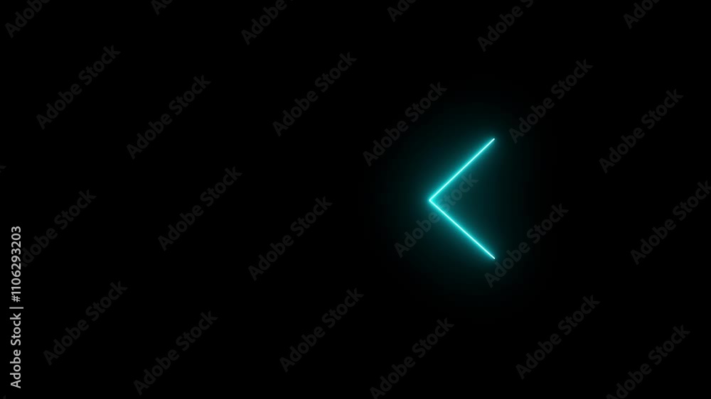 Poster neon glowing left direction arrow icon animation on black background. animated arrow icon pointing l