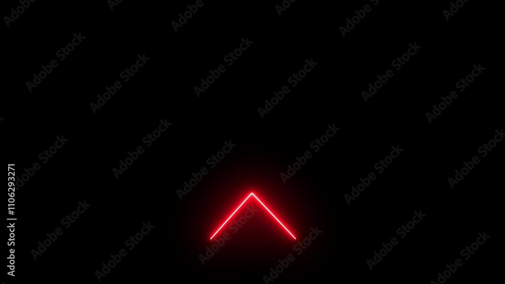Poster neon glowing up direction arrow icon animation on black background. animated arrow icon pointing up 