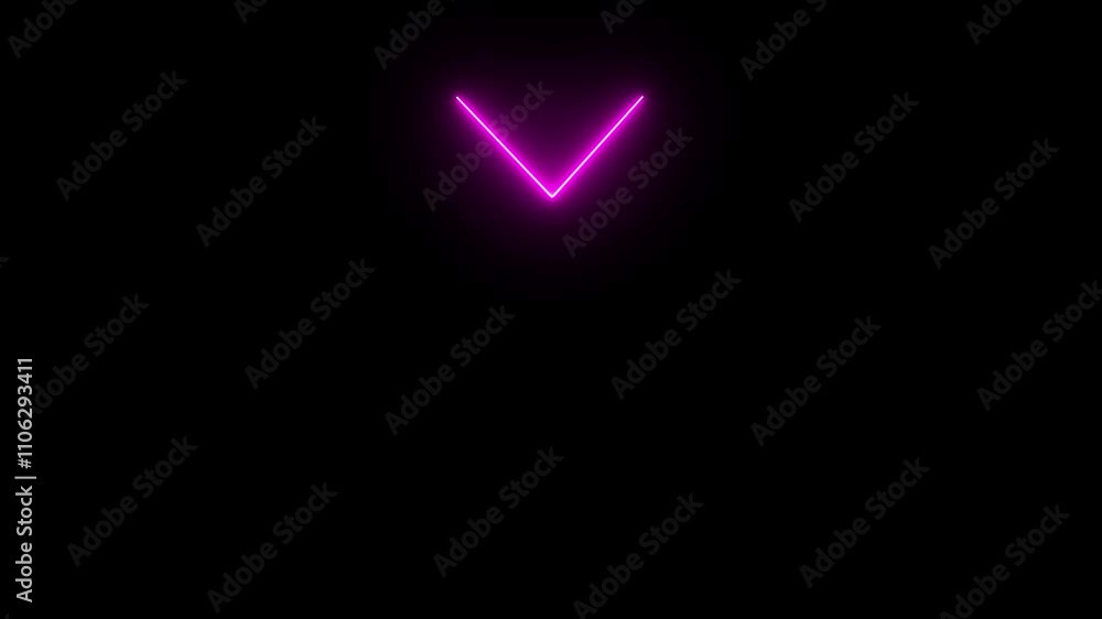 Poster neon glowing down direction arrow icon animation on black background. animated arrow icon pointing d