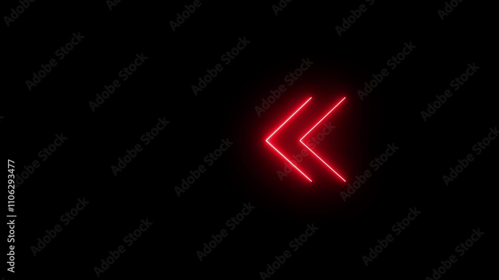 Poster neon glowing left direction arrow icon animation on black background. animated arrow icon pointing l