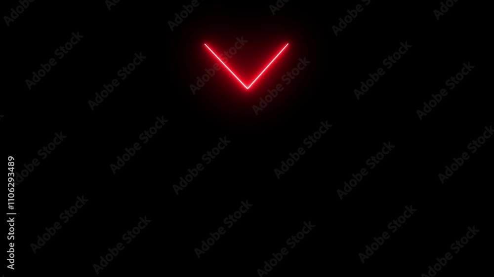 Poster neon glowing down direction arrow icon animation on black background. animated arrow icon pointing d