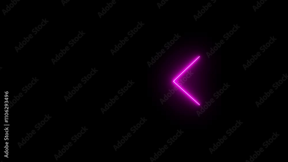 Poster neon glowing left direction arrow icon animation on black background. animated arrow icon pointing l