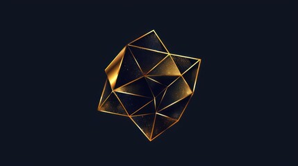 Abstract gold geometric shape on dark background.