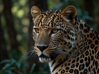 Leopard portrait in a forest.