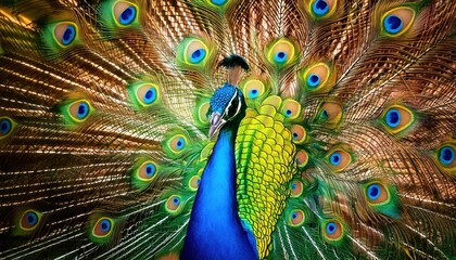 Obraz premium Close-up of the fascinating head of a proud and magnificent peacock showing off its feathers