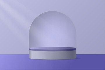Light purple background with podium and alcove, rays of light