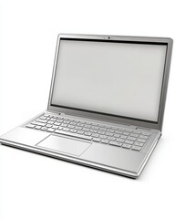 Sleek silver laptop on a white background, showcasing a minimalist design and modern technology.