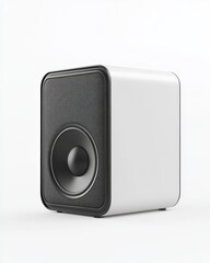 Obraz premium A sleek white subwoofer speaker with a minimalist design, ideal for contemporary audio setups.