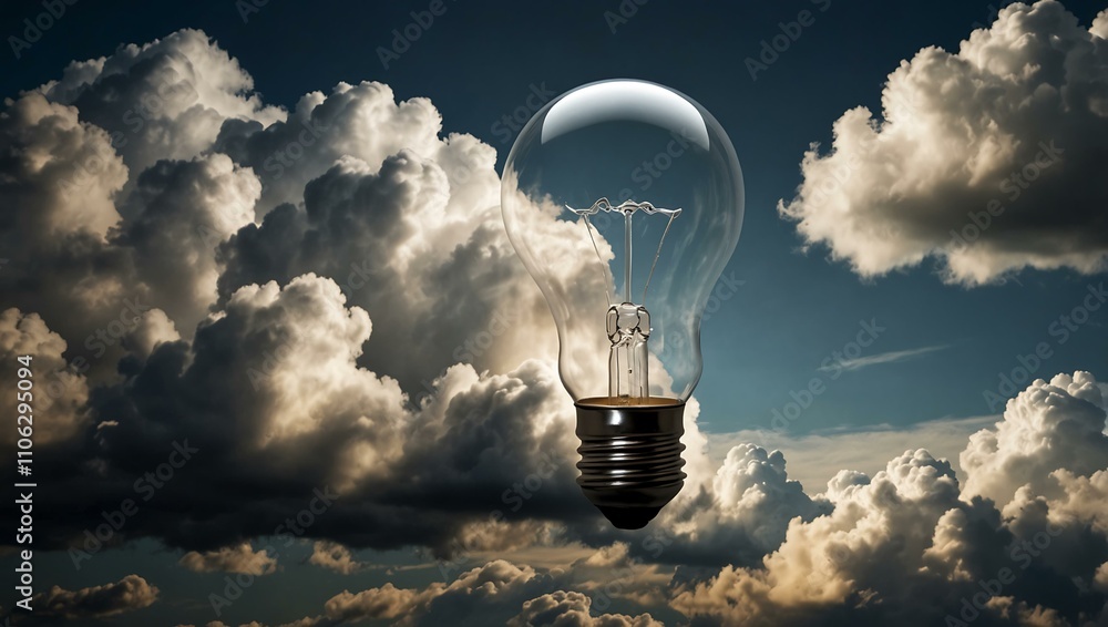 Aufkleber Light bulb idea floating in the clouds.