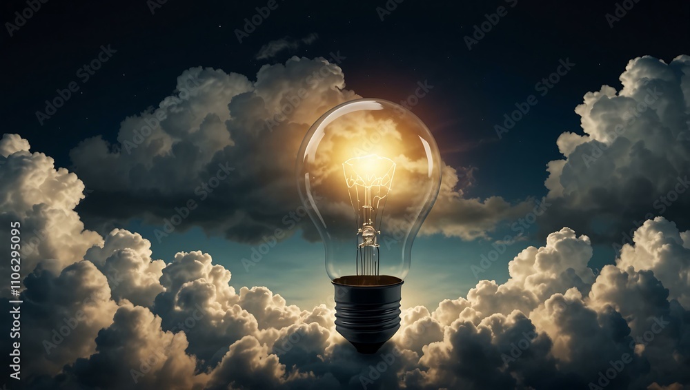Aufkleber light bulb idea floating in the clouds.
