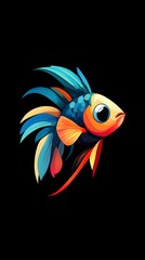 Obraz premium Betta Fish, vector illustration, colorful, black background