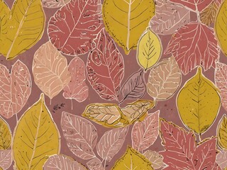 Light pink and yellow leaf doodle pattern.