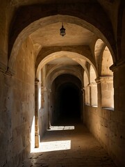 Light playing through arches of a historic structure in Spain.