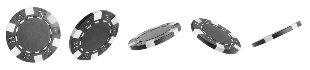 Black casino chip isolated on white, collage