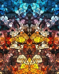 A vibrant abstract mosaic featuring a kaleidoscope of colors and geometric shapes, creating a mesmerizing visual experience.