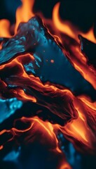 close-up view of a dark surface with vivid burn effects showing bright orange and red flames licking at the edges create with ai