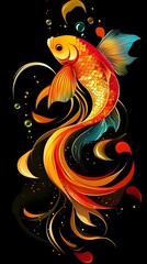 Betta Fish, vector illustration, colorful, black background