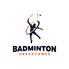 Illustration silhouette of Badminton Smash Logo Design