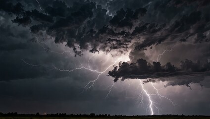 Fototapeta premium Lightning bolt striking through storm clouds.
