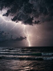 Lightning storm over the ocean.