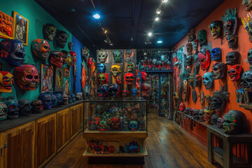 Fototapeta premium Colorful Mask Display in Artisan Shop