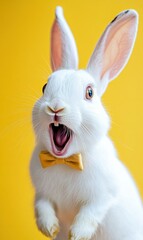 Fototapeta premium A cute bunny rabbit wearing a bow tie. AI.