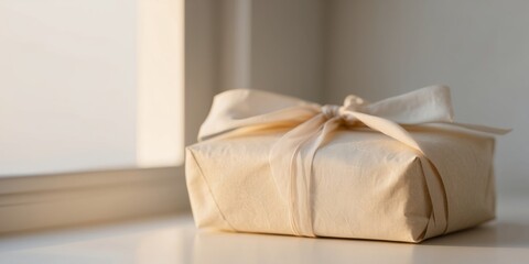 Charming Opened Gift Box with Soft Pastel Wrapping - Morning Light Highlights Vintage Fabric Textures.