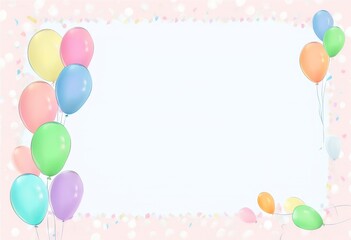 Ein fr&ouml;hliches Design mit bunten Luftballons auf einem rosa Hintergrund und einem wei&szlig;en zentralen Bereich. Perfekt als Mockup f&uuml;r Geburtstags- oder Einladungskarten. Generative KI.