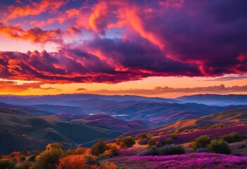 Fototapeta premium majestic cloud formations draped across expansive vistas underneath stunning horizon, clouds, landscapes, sky, atmosphere, sunlight, view, scenery