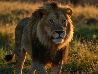 Obraz premium Lion’s tail swaying in the grass at dawn in Kenya.