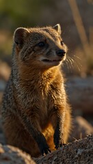 Naklejka premium Little mongoose in the evening light.