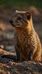 Fototapeta premium Little mongoose in the evening light.