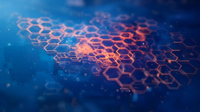 Exploring digital technology through a dynamic hexagonal grid overlay on a blue background