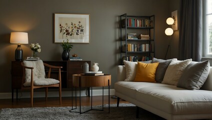 Living room with floor lamp for reading.