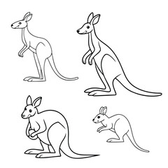 kangaroo mother and baby in pocket wildlife one line art design vector Artwork