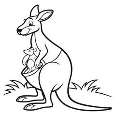 Fototapeta premium kangaroo mother and baby in pocket wildlife one line art design vector Artwork