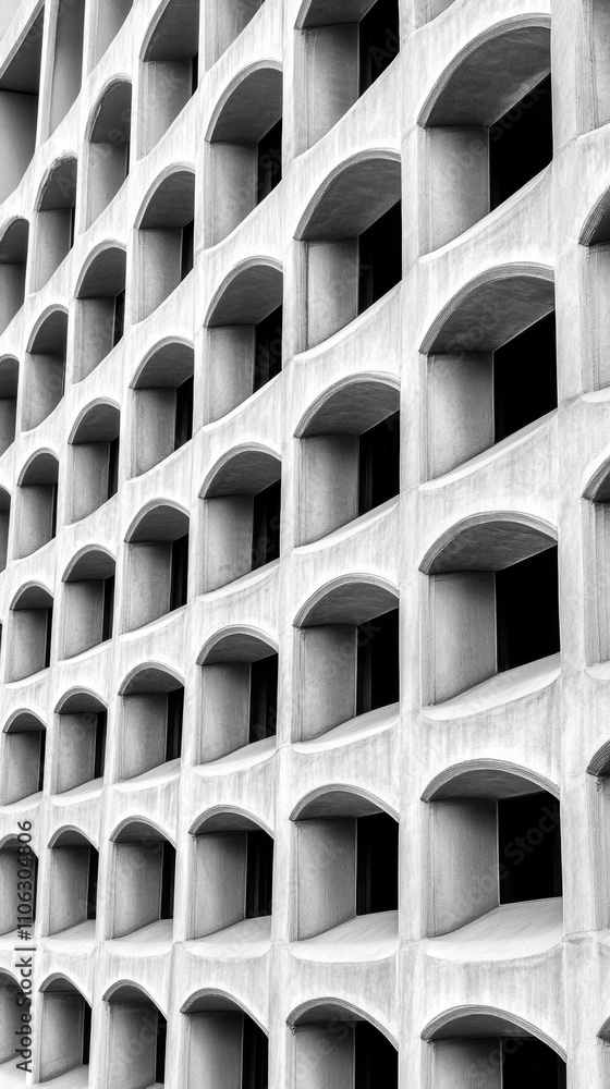 Poster geometric facade with repetitive arched patterns creates a striking visual effect, ai