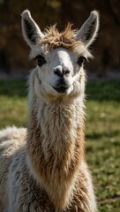 Obraz premium Llama looking directly at the camera.