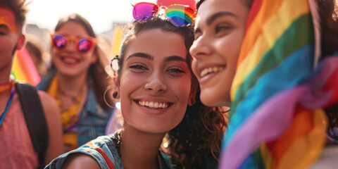 LGBT parade with flags Generative AI