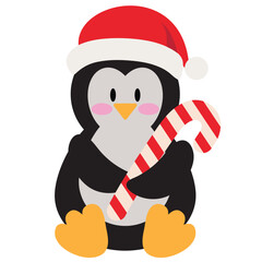 Cute sitting Christmas penguin  vector cartoon illustration