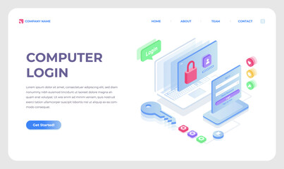 Isometric Computer Login Design - Secure Authentication & Digital Security Vector Illustration