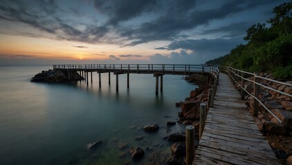 Fototapeta premium Long exposure of a footbridge on Phu Quoc Island.